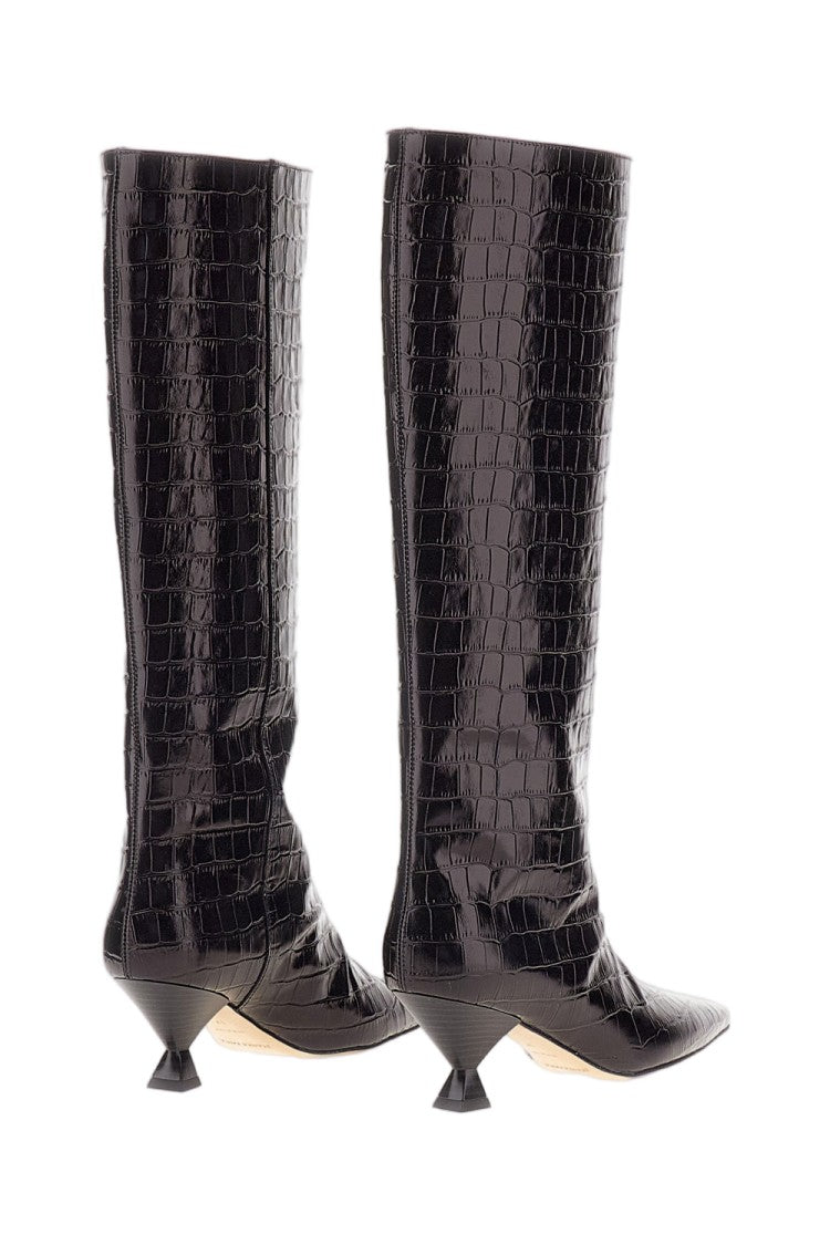 Maria Luca Brown Noa Croc-Embossed Leather Knee-High Boots