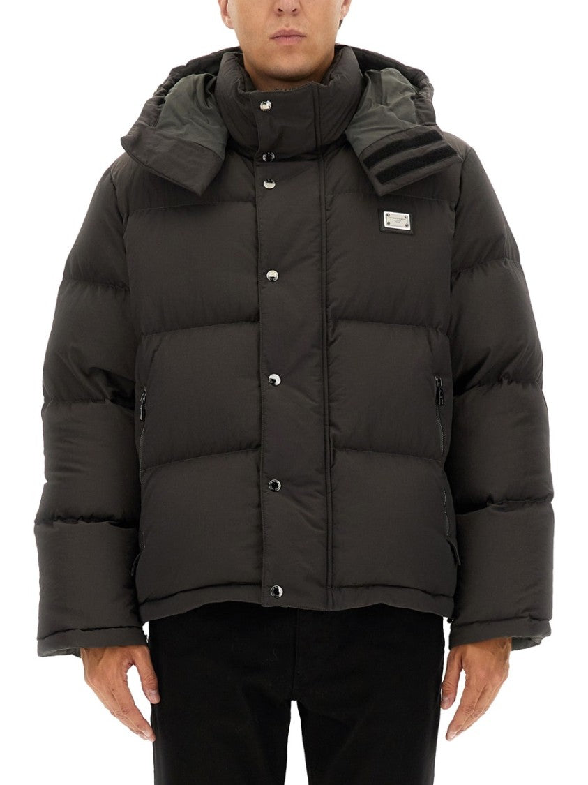 Dolce & Gabbana Boxy Black Padded Jacket With Detachable Hood