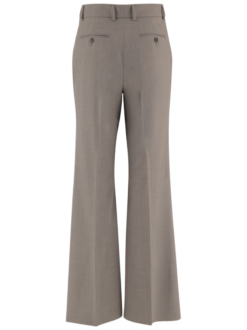 Ql2 Wide-Leg Beige Trousers With Pressed Pleats And Classic Waistband