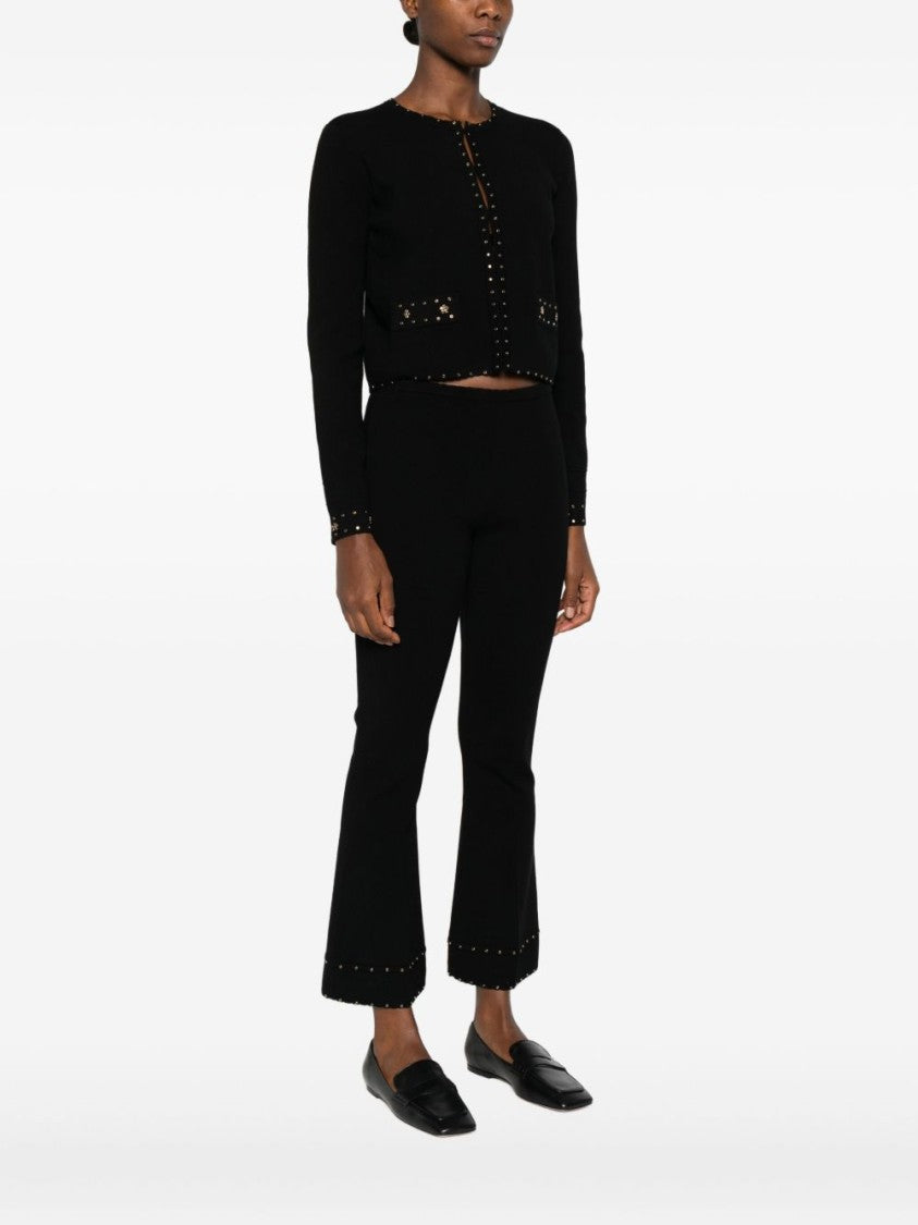 Twin-Set Cropped Black Cardigan With Metallic Eyelet Detailing