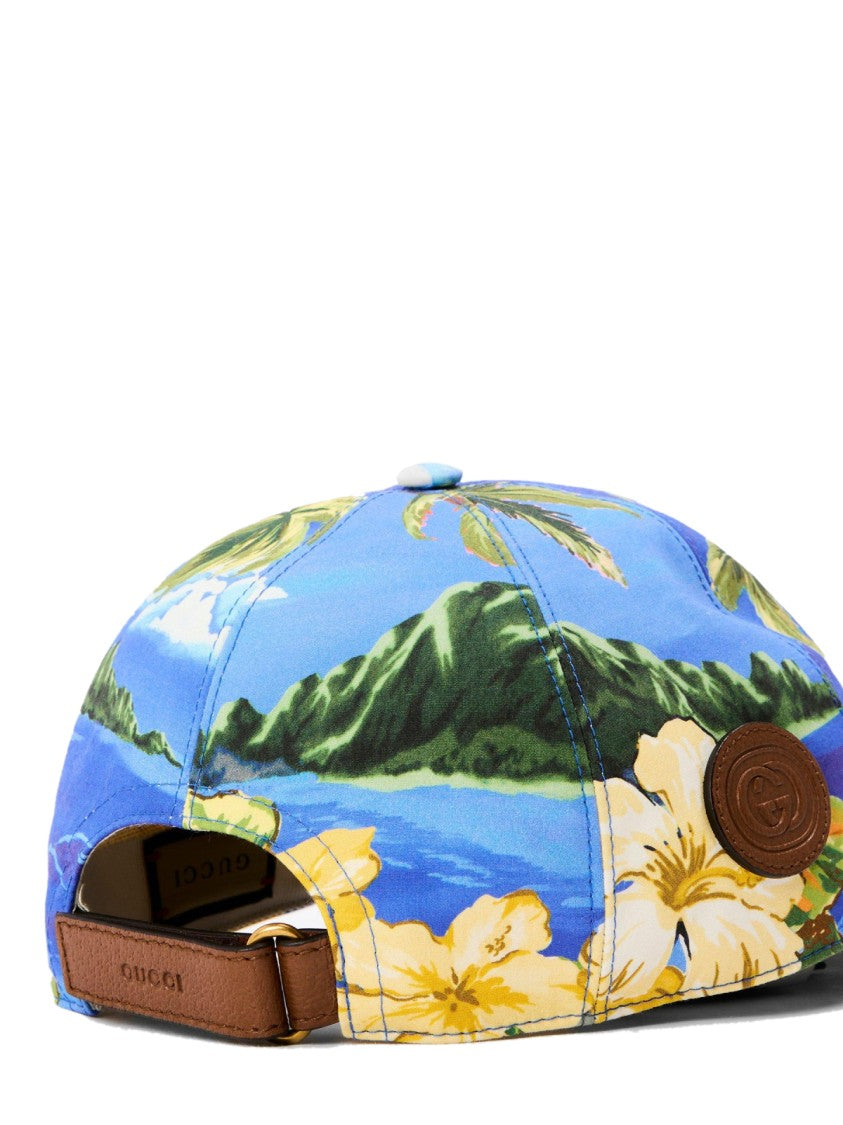 Gucci Hawaiian Print Logo Patch Baseball Cap