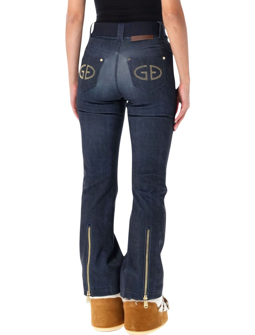 Goldbergh Wide-Leg Denim Print Pants With Metallic Details