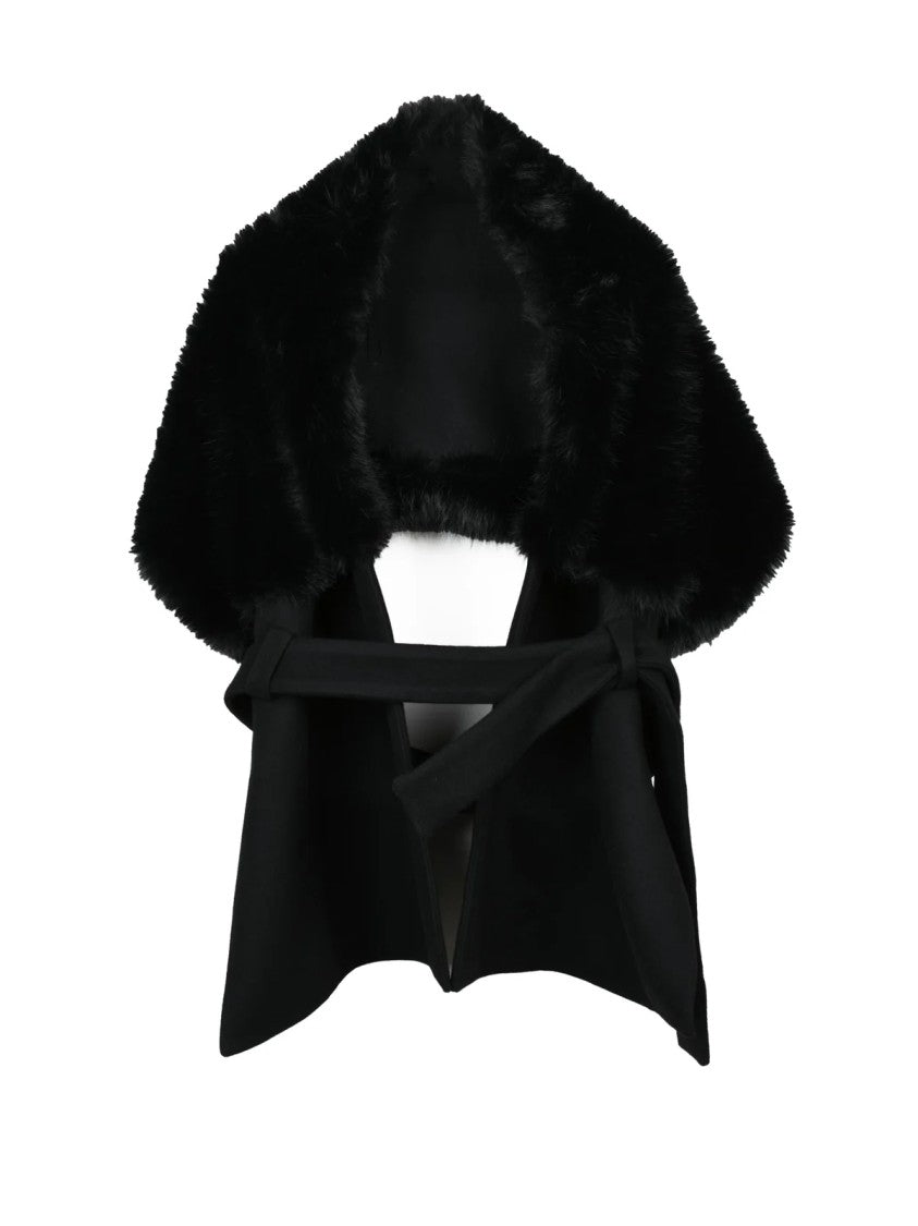 Nu Black Polyester Fur-Trim Stole