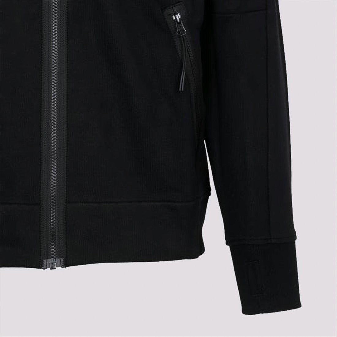 C.P. Company Minimalist Black Hooded Sweatshirt With Unique Opening Detail