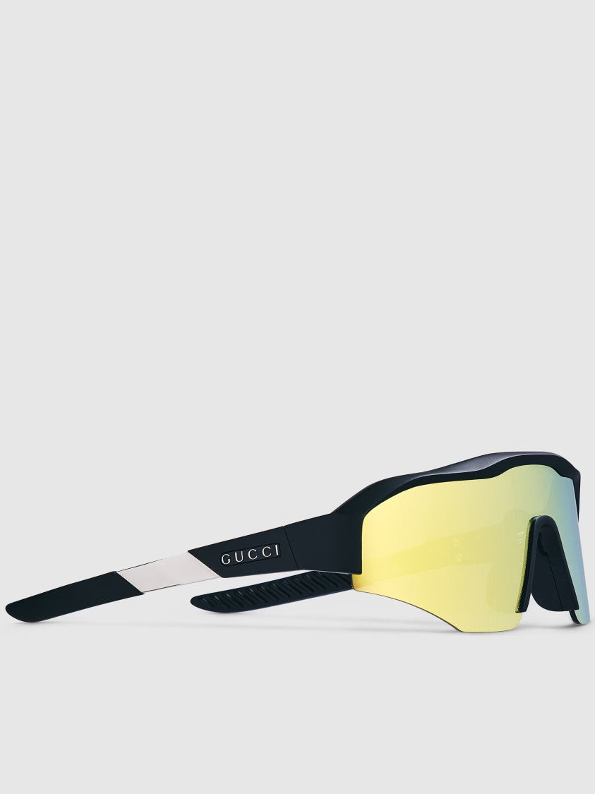 Gucci Black Futuristic Shield-Style Bold Logo Sunglasses