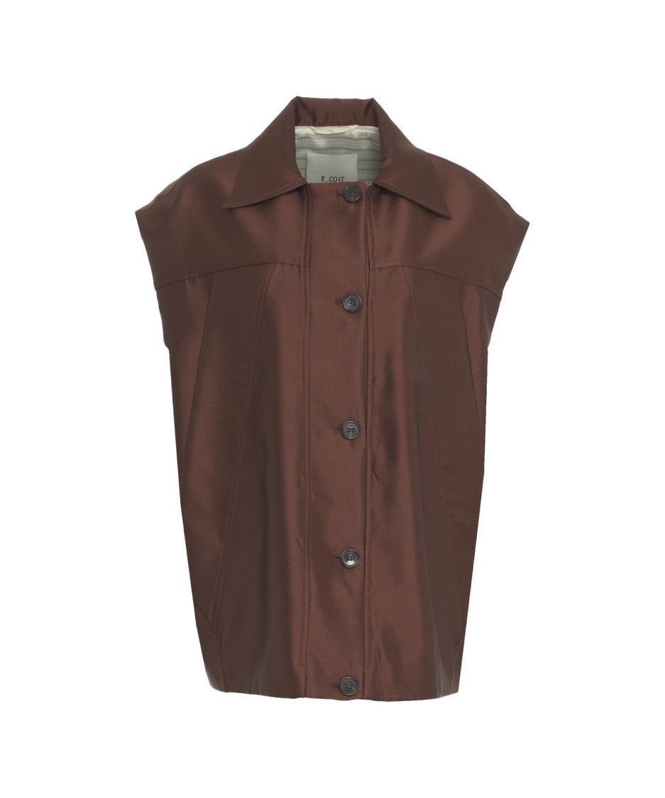 T Coat Brown Oversize Vest With Button Closure