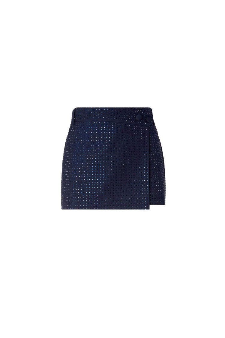 Pinko Navy Polyester-Viscose Blend Crystal-Embellished Wrap Skirt