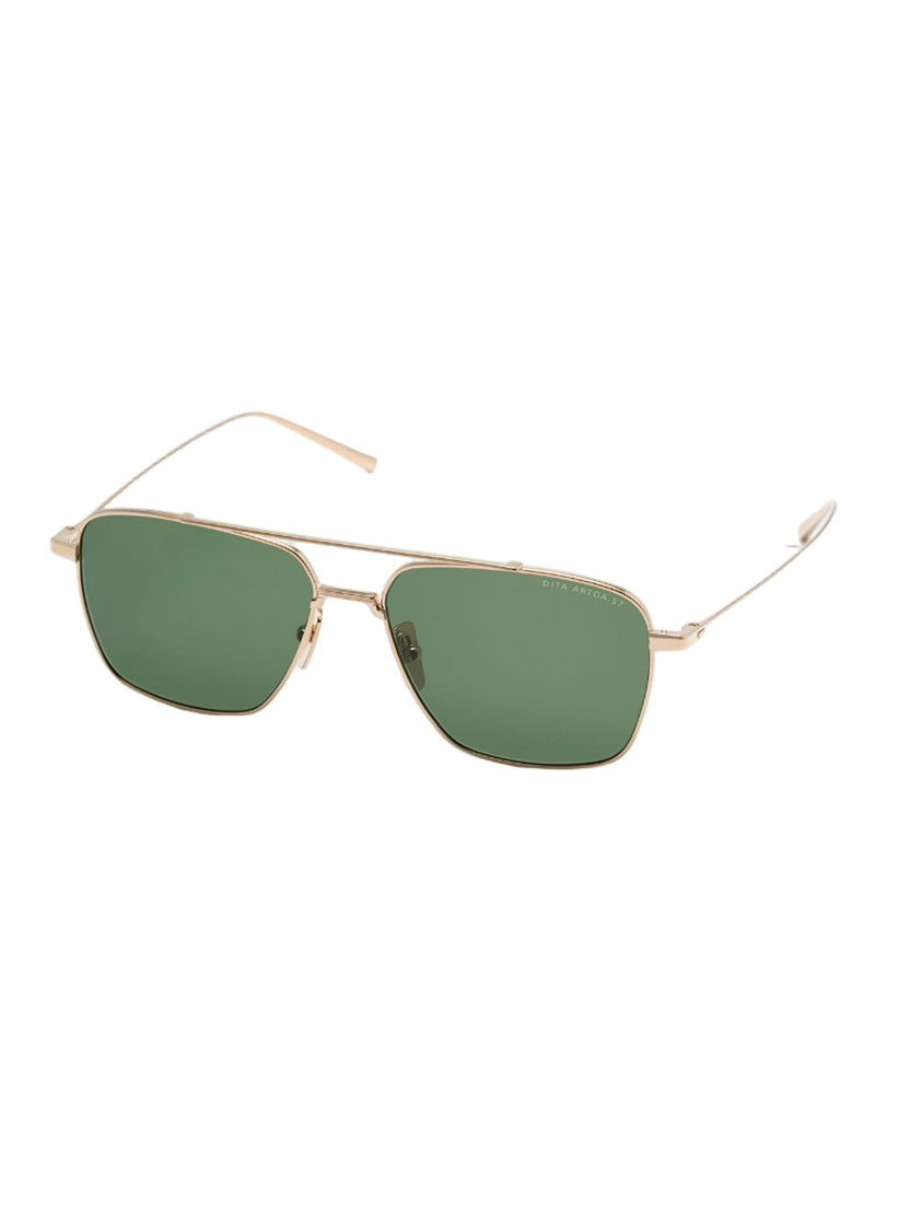 Dita Geometric Frame Sunglasses With Green Lenses And Gold Accents