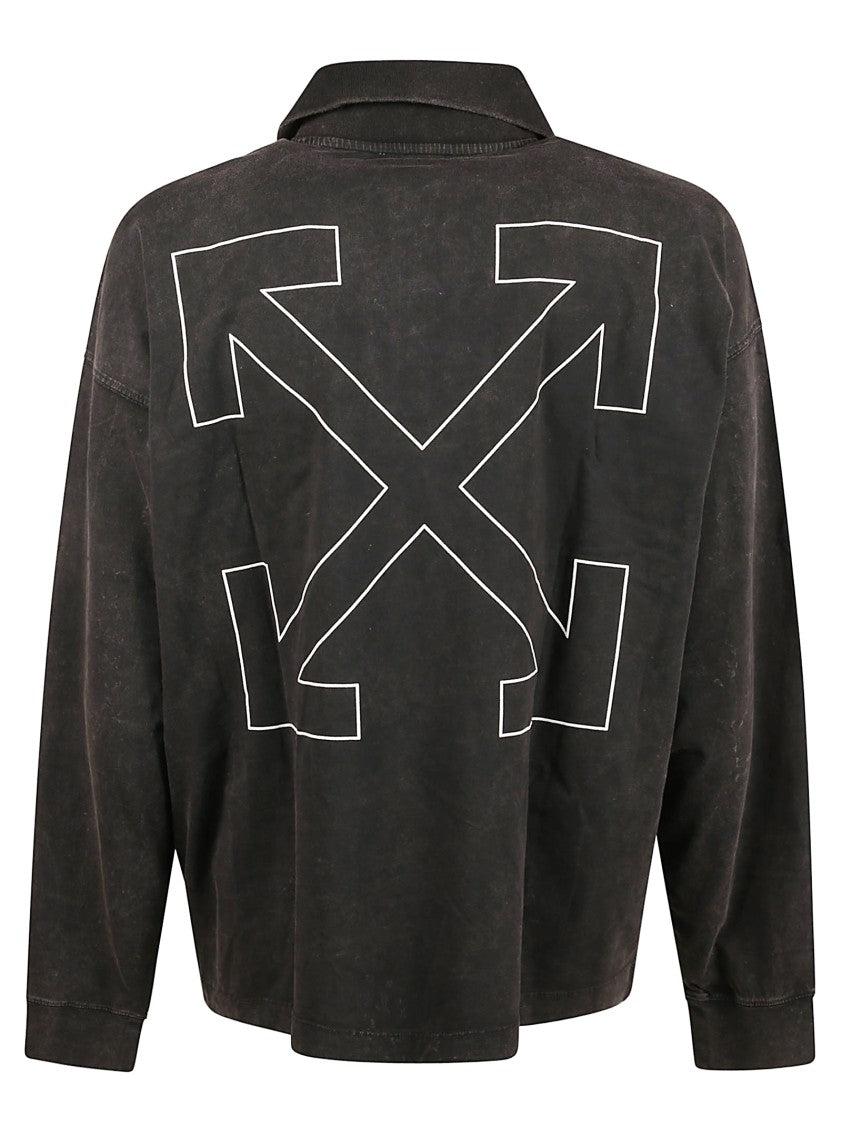 Off-White Long-Sleeve Polo Shirt With Half-Zip And Graphic Design