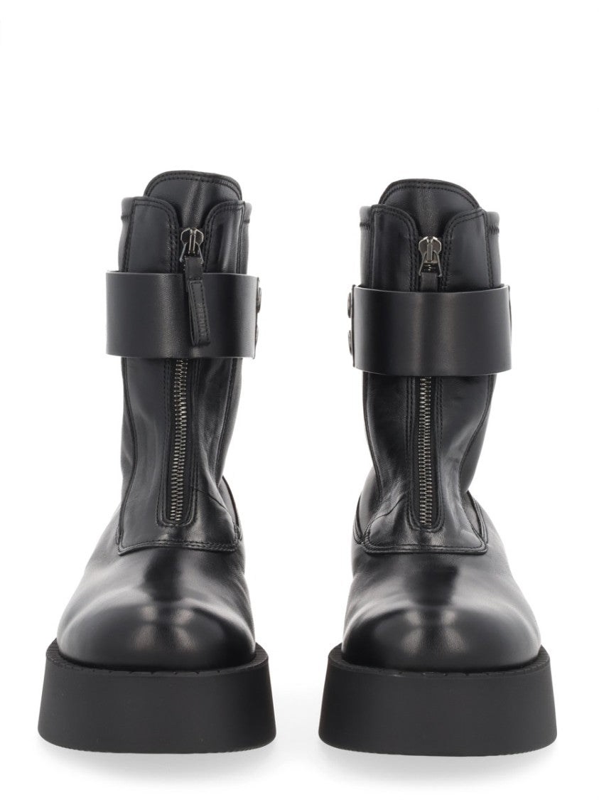 Premiata Black Front Zipper Lamb Leather Platform Boots