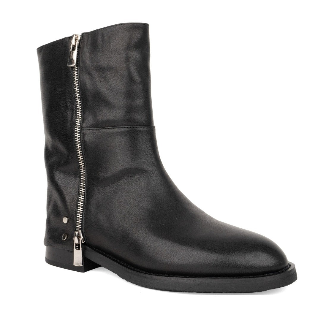 Sergio Moretti Black Minimalist Smooth Leather Side Zipper Boots