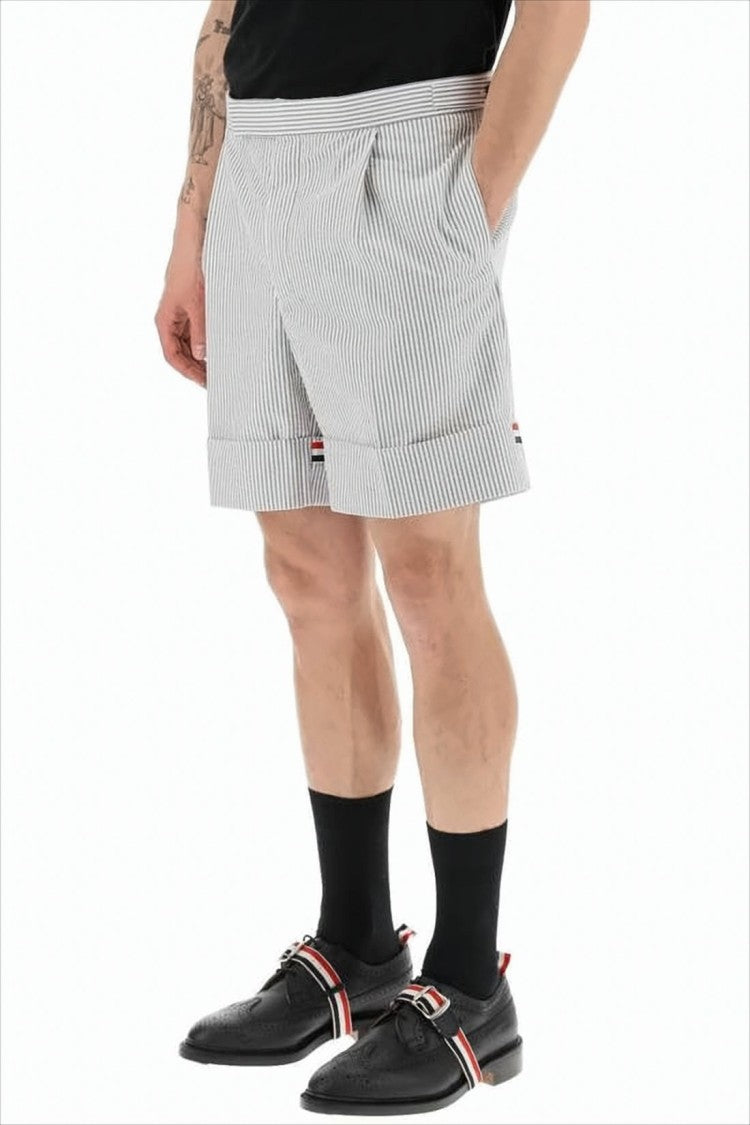 Thom Browne Tailored White Shorts With Subtle Pinstripe And Tricolor Detail
