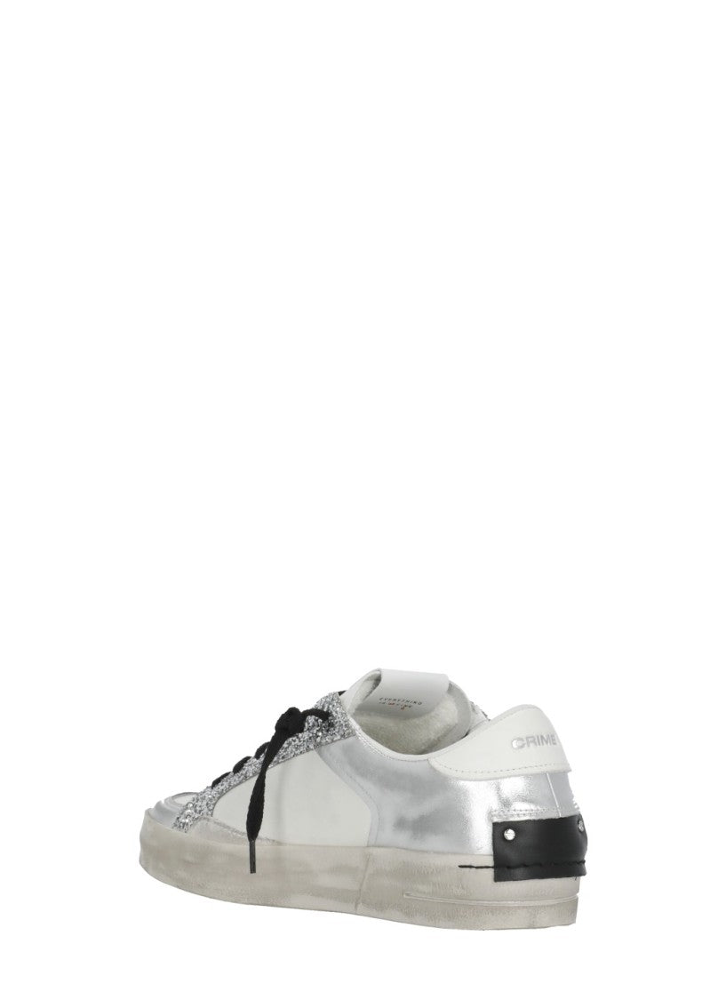 Crime London White Silver Inserts Glitter Leather Sneakers