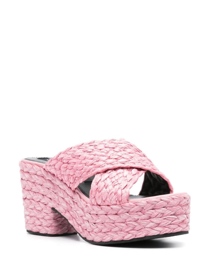 Sergio Rossi Light Pink Woven Raffia Sandals
