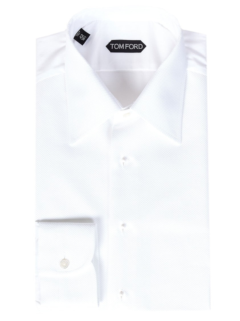 Tom Ford White Cotton Tuxedo Shirt With Piqué Plastron