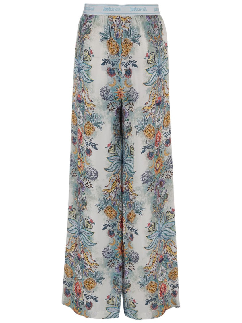 Just Cavalli Multicolor Floral Wide-Leg Viscose Pants
