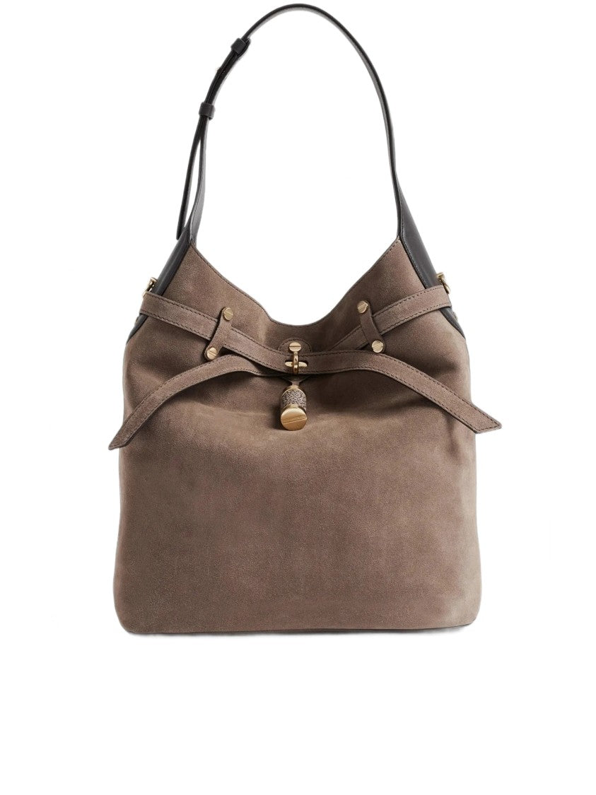 Borbonese Medium Suede Bucket Bag With Adjustable Leather Strap