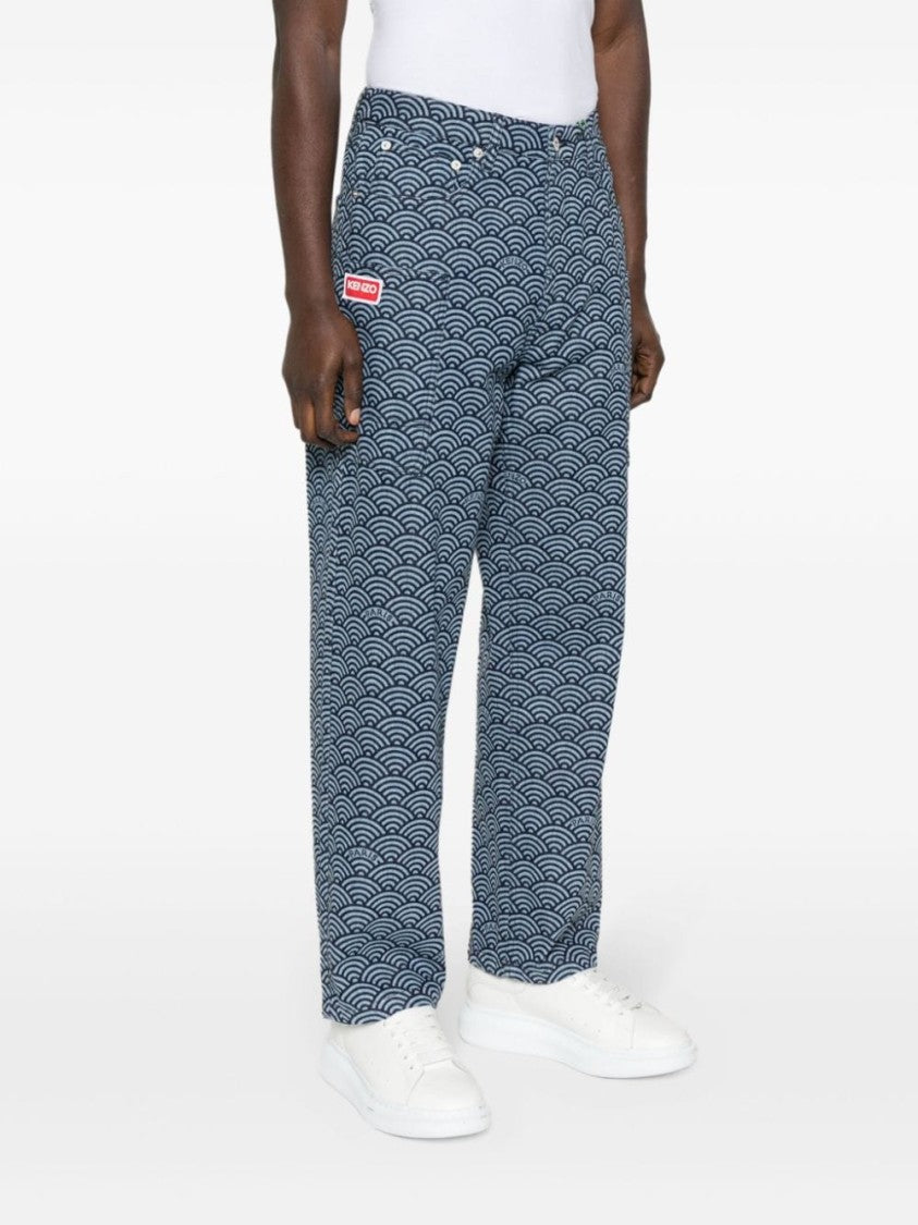 Kenzo Geometric Pattern Cotton Denim Trousers