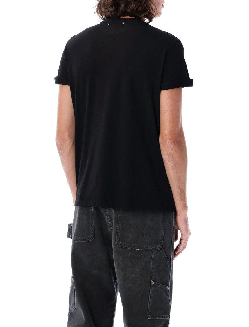 Golden Goose Black Distressed T-Shirt With Ribbed Neckline