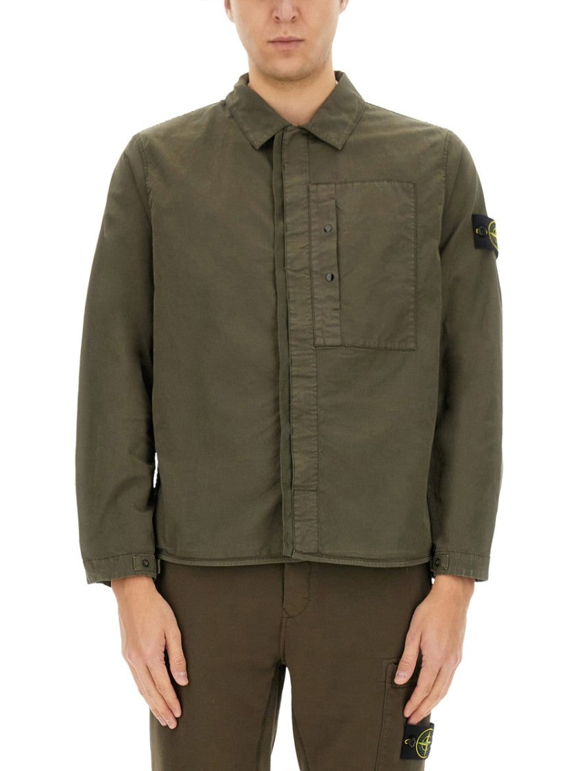 Stone Island Twill Shirt With Button-Up Front