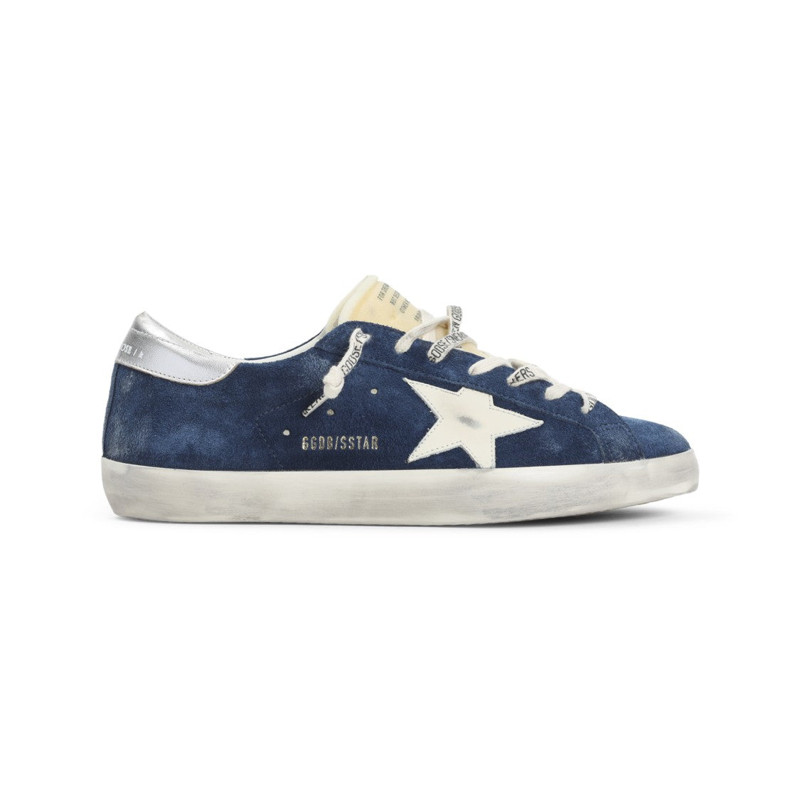 Golden Goose Navy Blue Suede Sneakers With Silver Metallic Heel