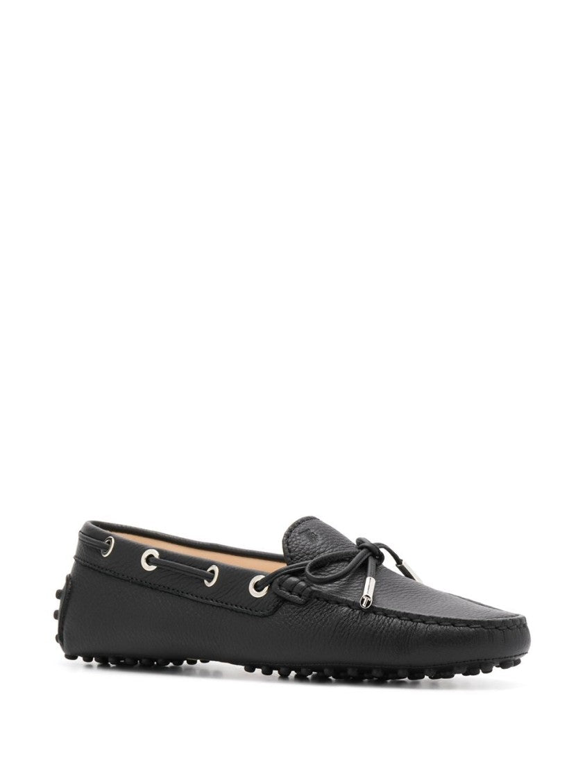 Tod's Black Leather Slip-On Flats With Pussy-Bow Detail