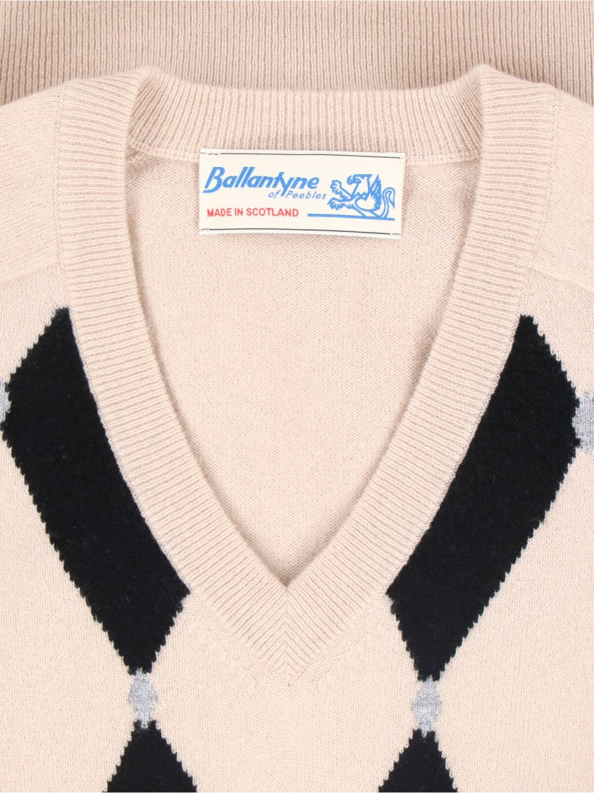 Ballantyne Cashmere Sweater, Beige, V-Neck, Long Sleeves