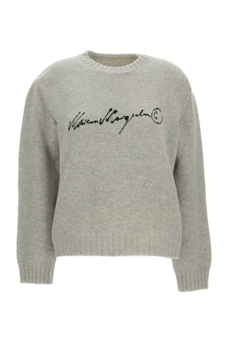 Mm6 By Maison Margiela Cropped Crew-Neck Sweater With Hand-Painted Logo