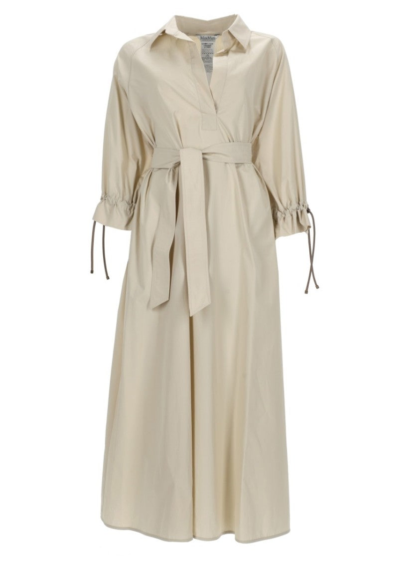 Max Mara Midi Cotton Dress With Belt And Adjustable Cuffs