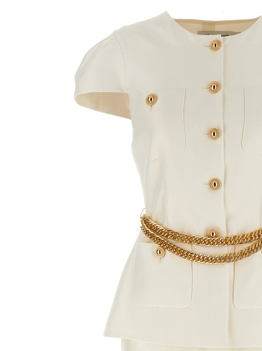 Self-Portrait Cream Taffeta Chain Belt Maxi' Dress