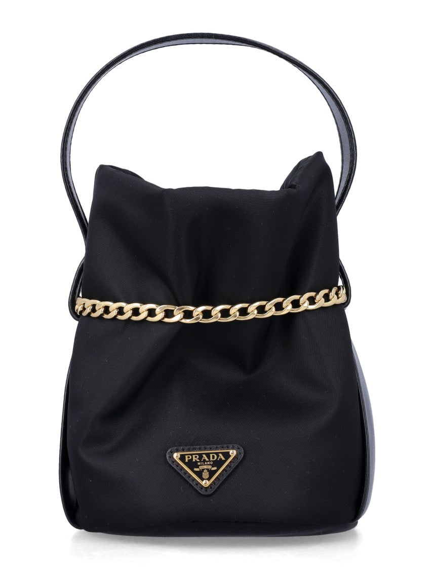 Prada Re-Nylon Petit Sac With Gold Chain And Nappa Leather Accents