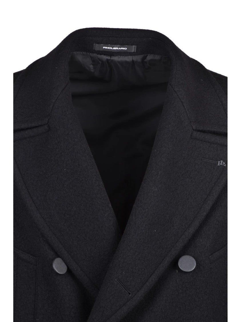 Tagliatore Black Double-Breasted Unlined Wool-Blend Coat