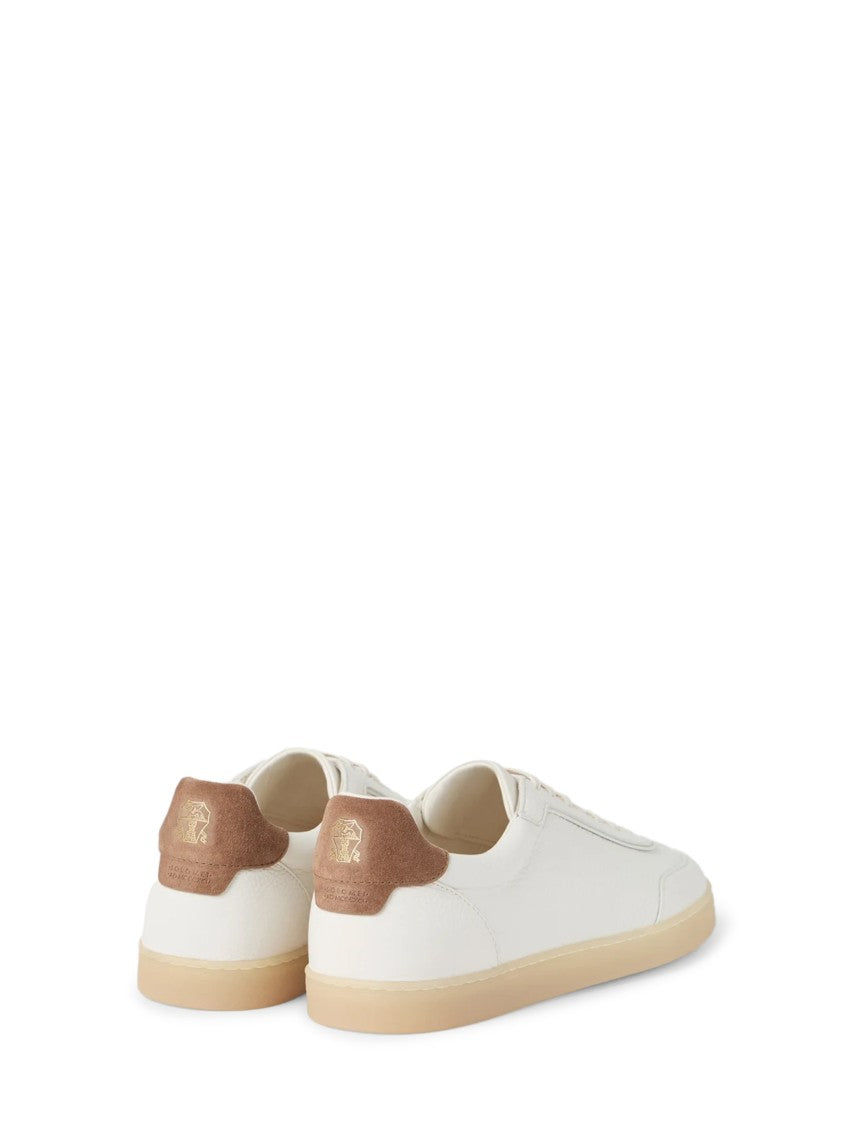 Brunello Cucinelli Low-Profile White Leather Sneakers