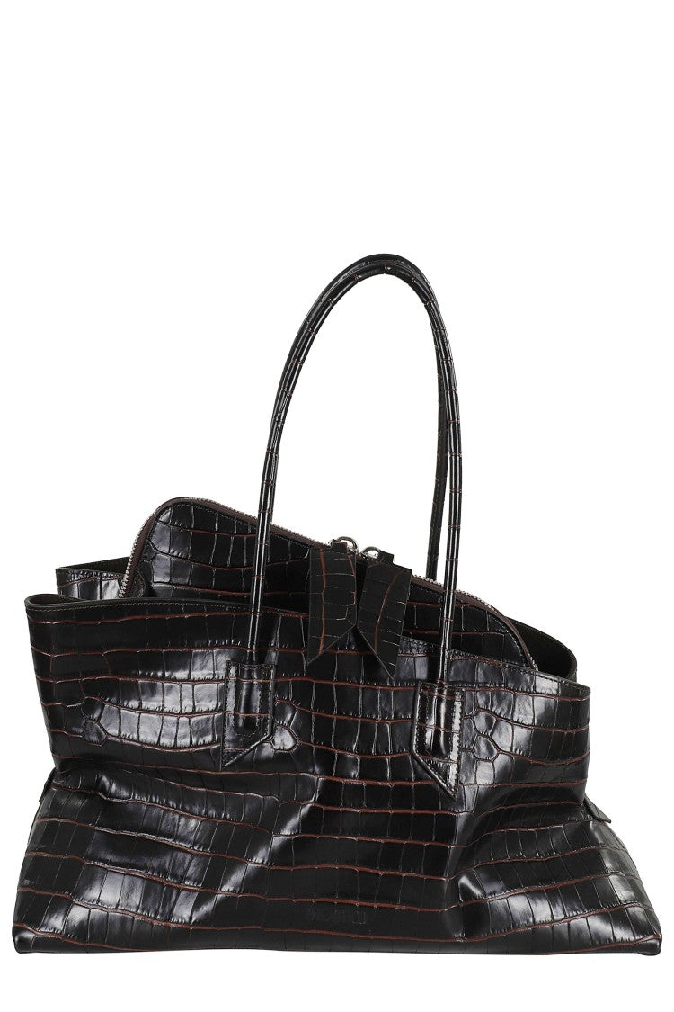 The Attico Coffee La Passeggiata Medium Crocodile-Effect Leather Tote Bag