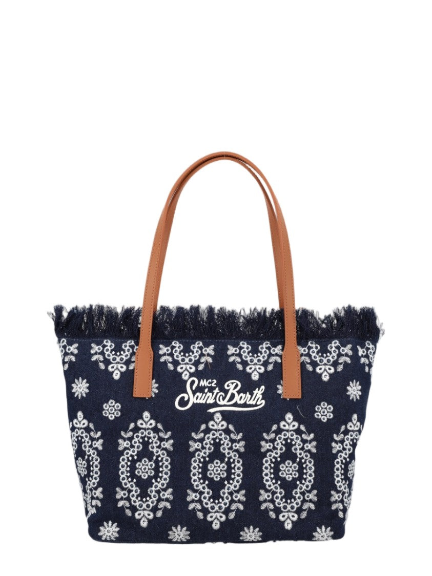 Mc2 Saint Barth Navy City Medium Fringed Tote Bag