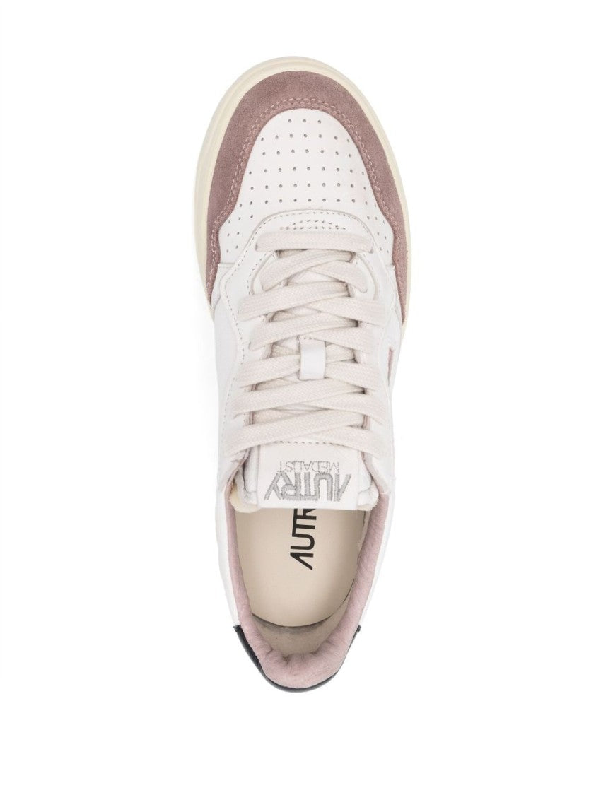 Autry White Brown Panelled Calf Leather Sneakers