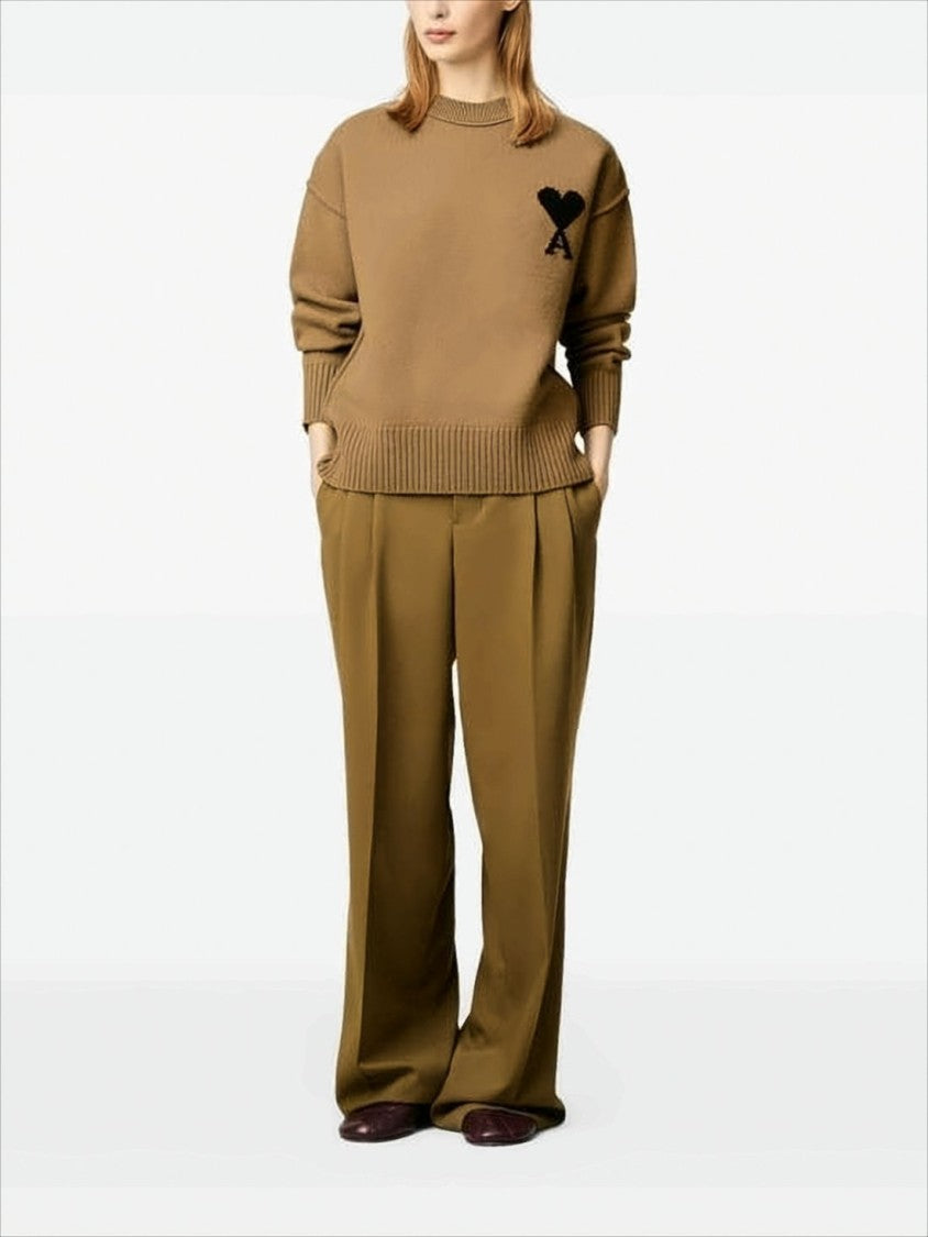 Ami Relaxed Fit Wool Sweater With Heart Emblem
