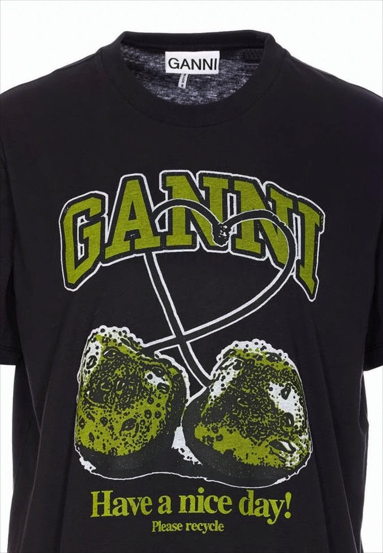 Ganni Relaxed Fit Graphic Print T-Shirt In Organic Cotton