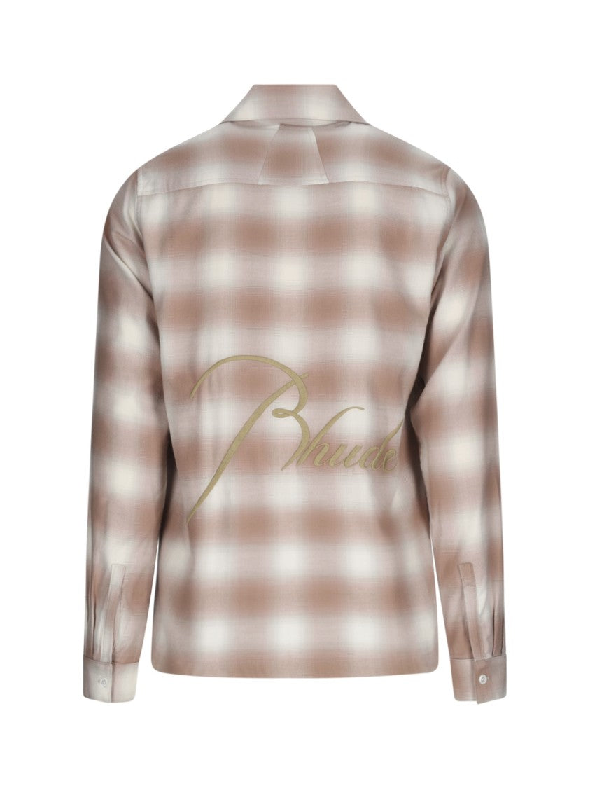 Rhude Brown Cotton Checked Shirt