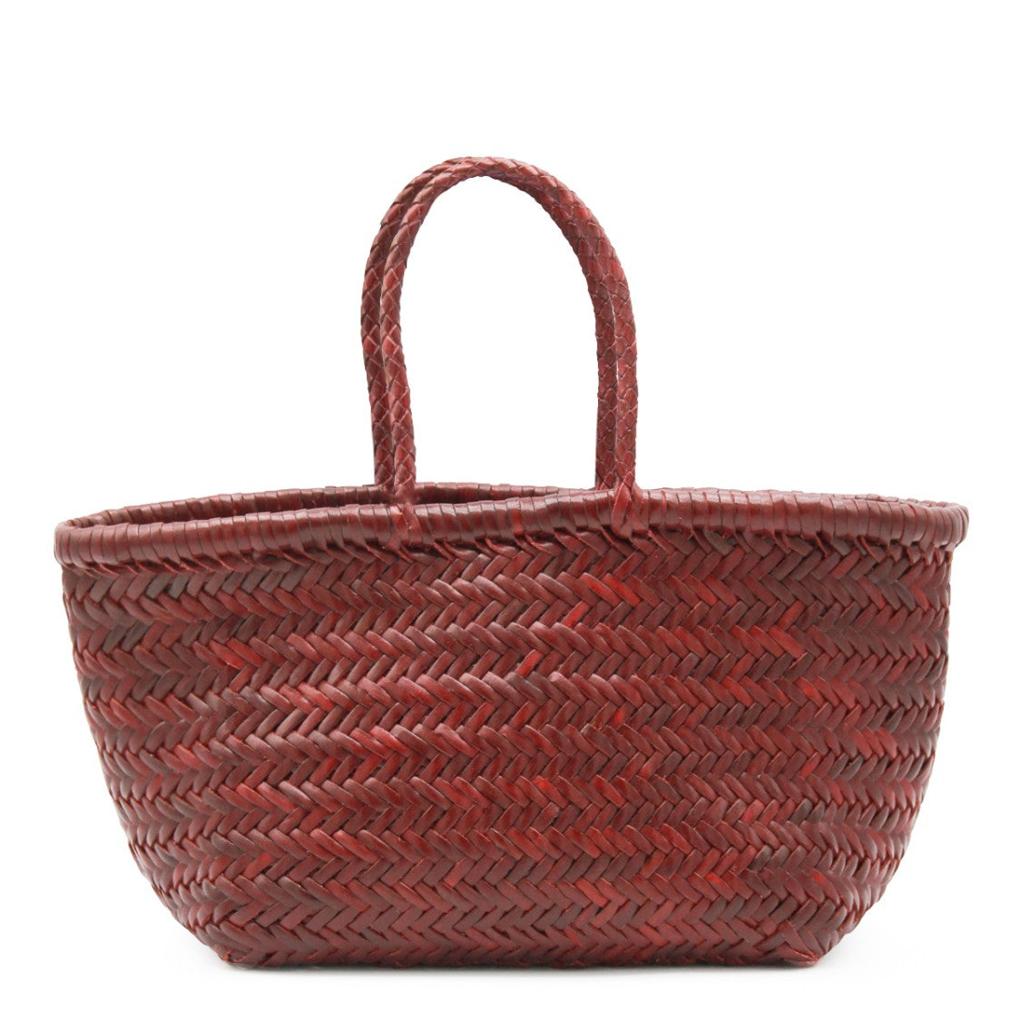 Dragon Diffusion Triple Jump Small Tote In Dark Red Woven Bamboo