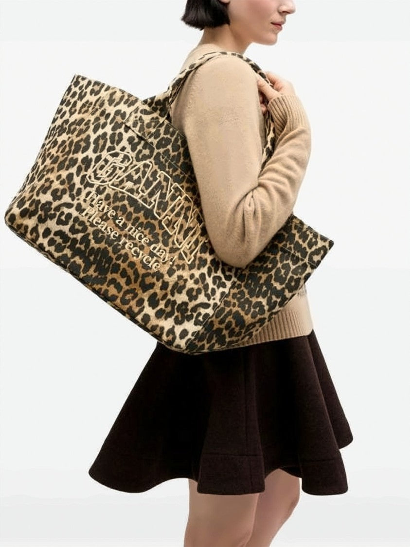Ganni Medium Leopard Print Tote Bag
