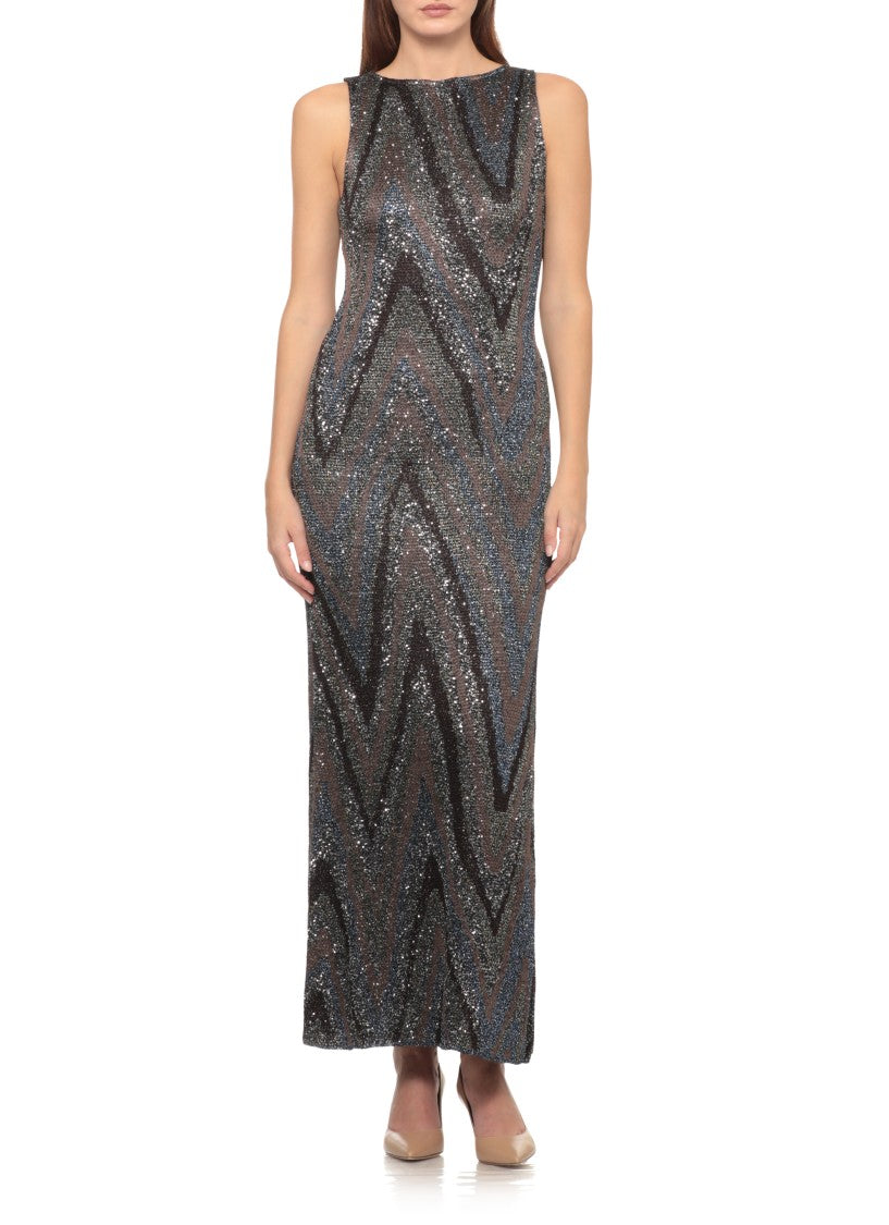 Missoni Multicolor Sequined Lurex Side Vent Viscose Maxi Dress