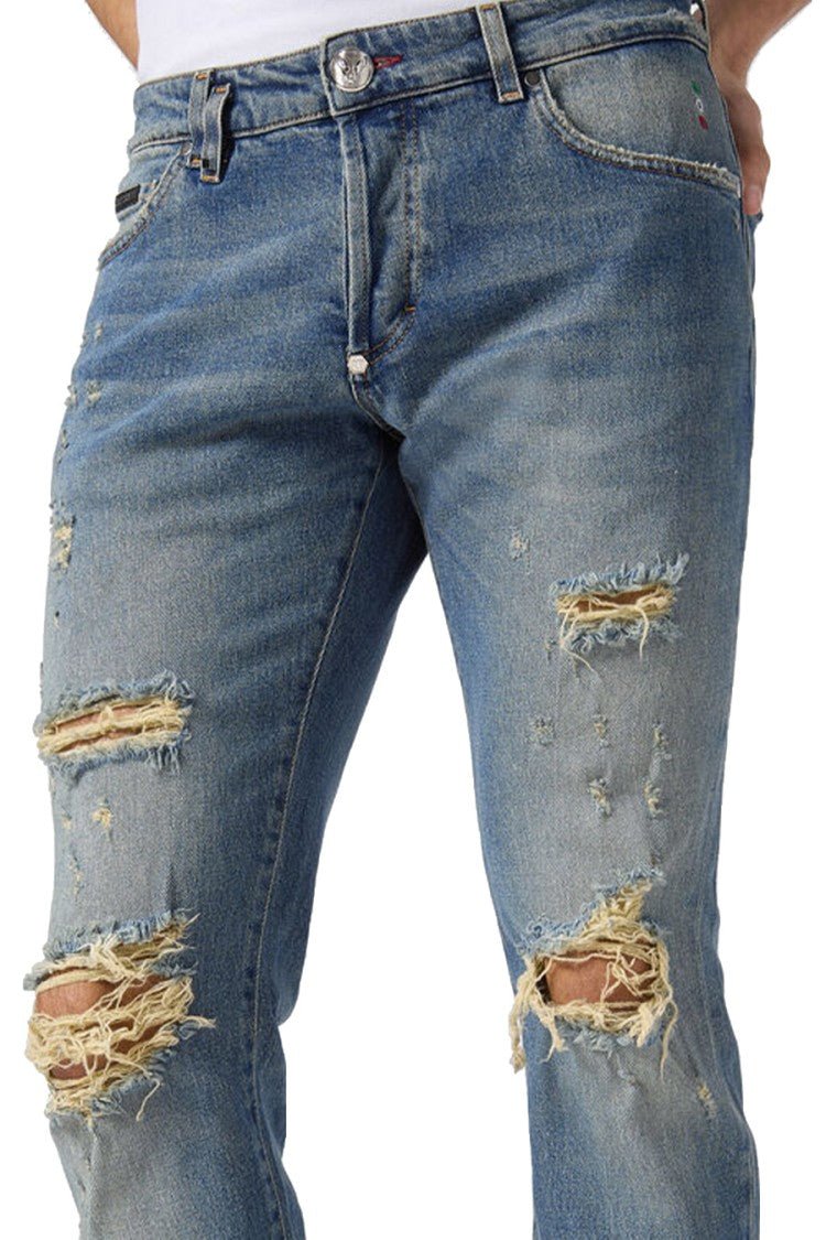 Philipp Plein Blue Super Straight Cotton-Blend Jeans