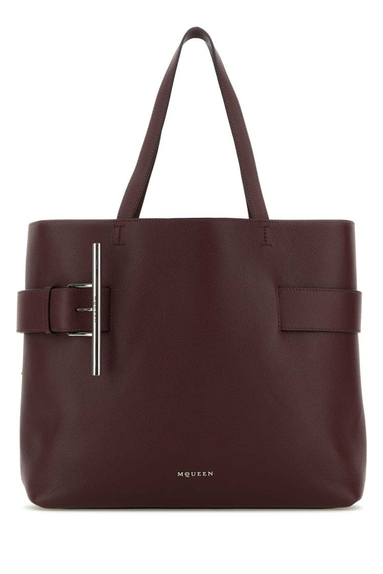 Alexander Mcqueen Tyrian Purple Leather T-Bar Shopping Bag