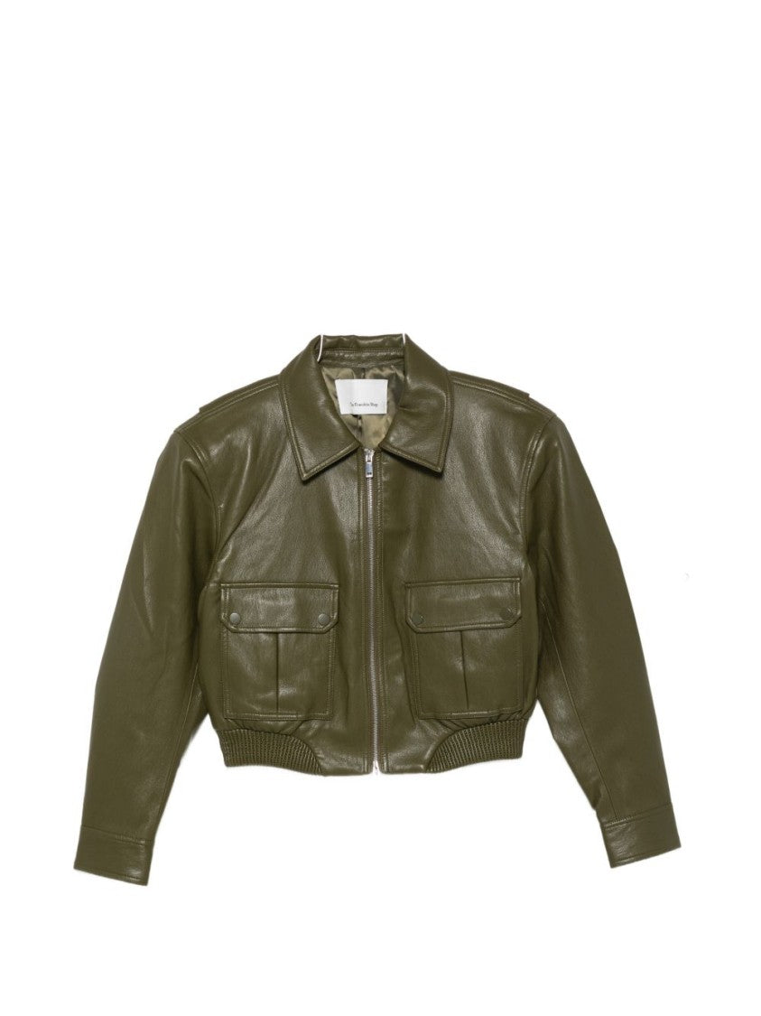 The Frankie Shop Cropped Olive Green Polyurethane Jacket