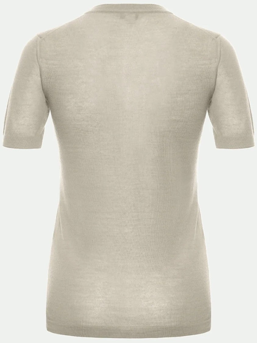Malo Short-Sleeved Fine-Knit Cashmere Top With Classic Round Neckline