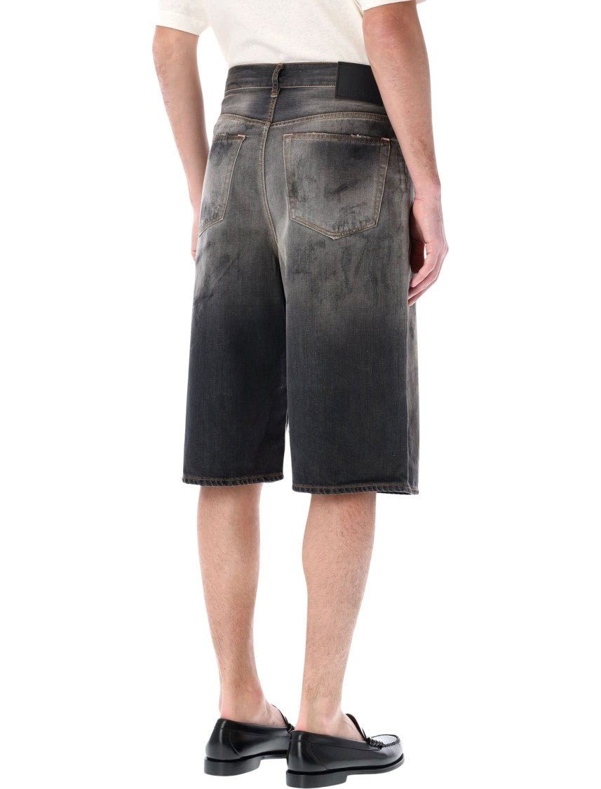 Acne Studios Black Vintage-Effect Denim Shorts