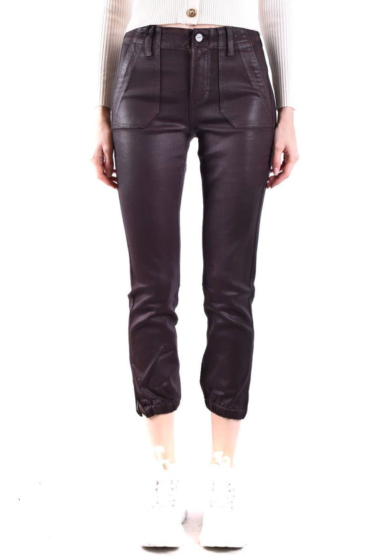 Paige Cropped Coated Brown Tapered Cuffs Pants