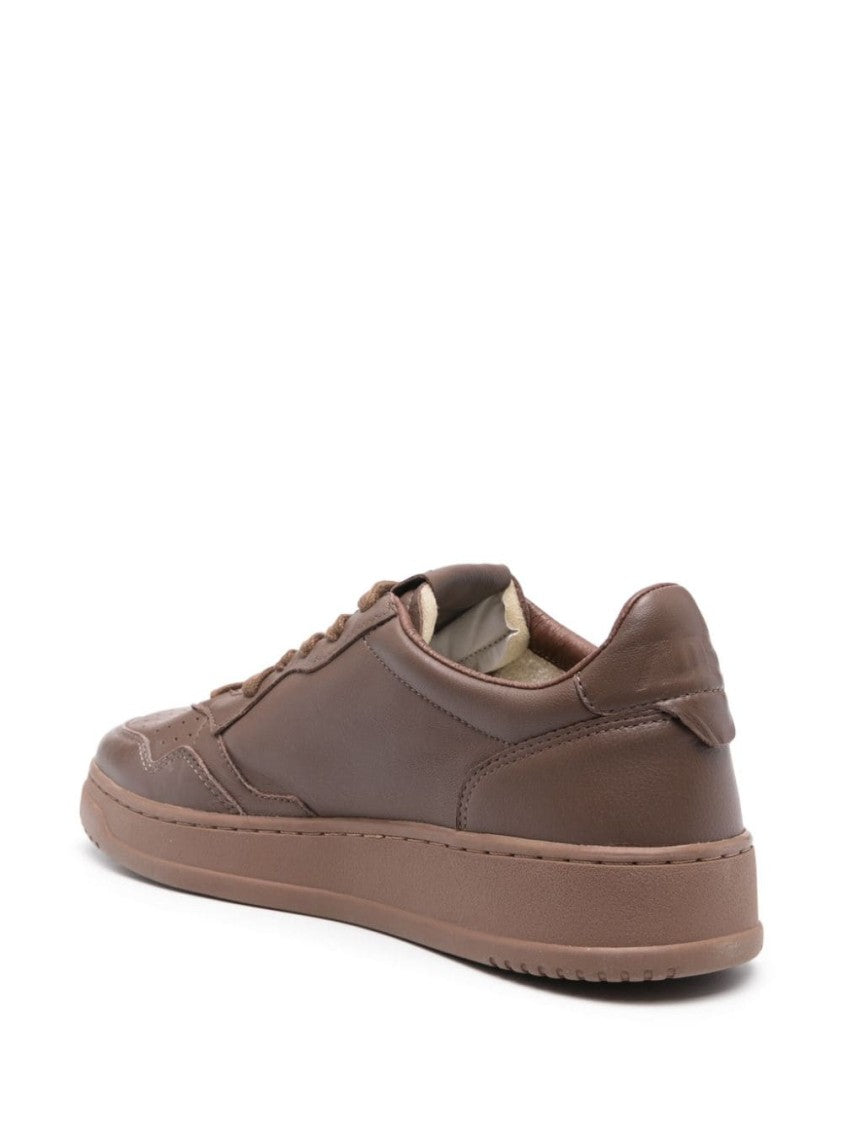 Autry Round Toe Sneakers In Chocolate Brown Calf Leather