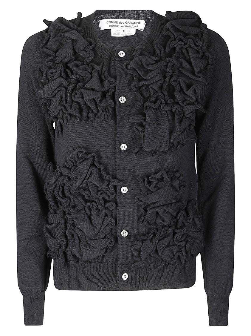 Comme Des Garçons Floral Applique Black Wool Sweater